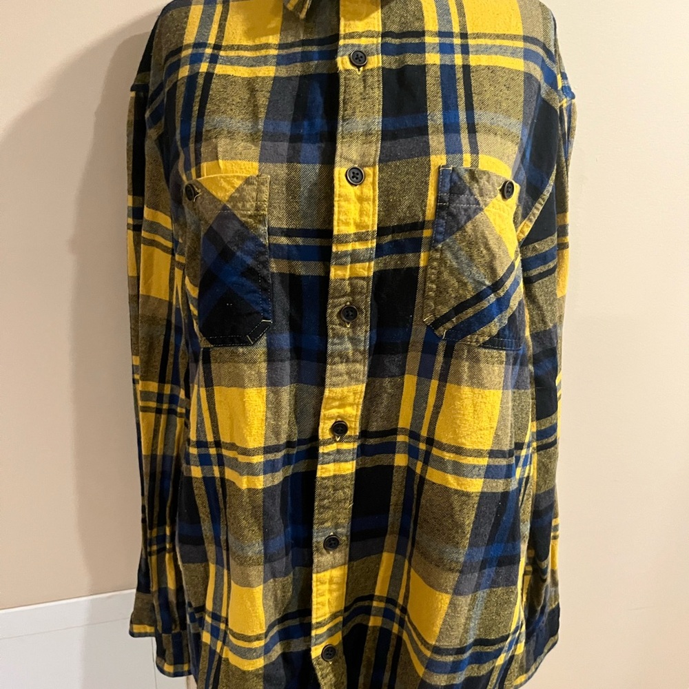 Yellow and Blue Plaid Men's Shirt